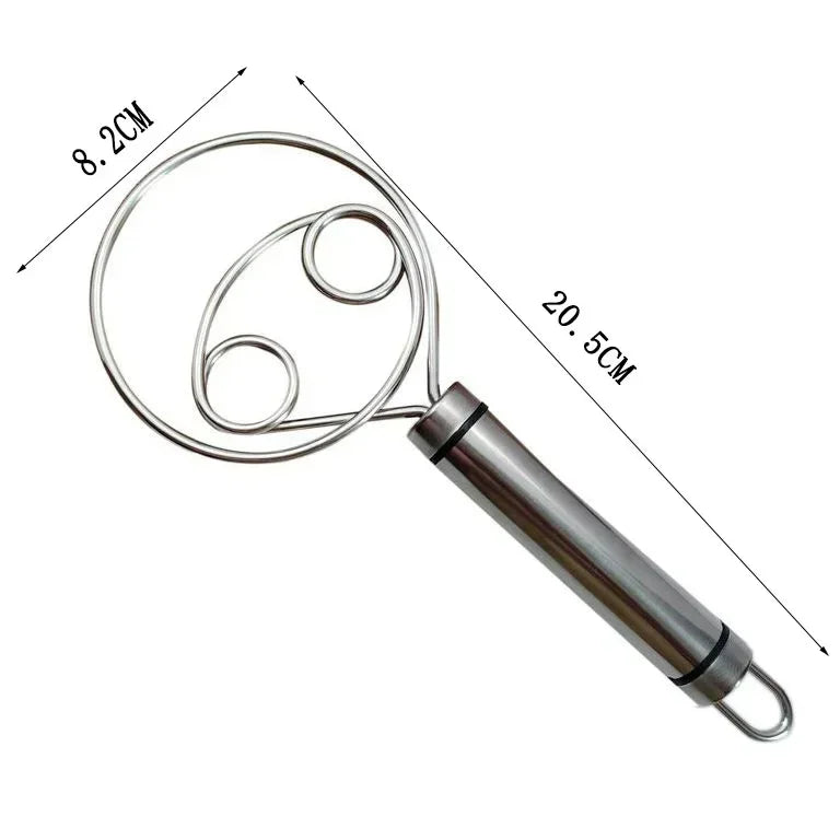 Stainless Steel Danish Dough Whisk | Wooden Handle Bread Mixer for Baking
